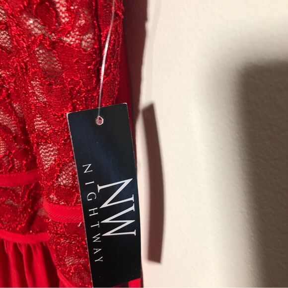 NEW🏷 Red Lace NW Nightway Sz 8 full length sleeveless dress keyhole front - Picture 10 of 16